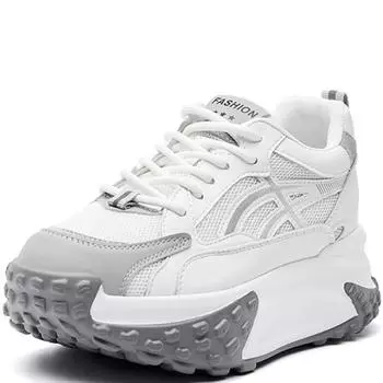 Новые массивные женские кроссовки с толстой подошвой, кожаные повседневные женские туфли на платформе, женские кроссовки Zapatillas Mujer 7 см 34 серый