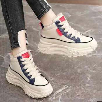 Новые массивные женские туфли 2025 года, зимние туфли среднего размера с утолщенной пластиной, осенние кроссовки Spell Color с толстой подошвой, высота 5 см, повседневные кроссовки 35 малиновый