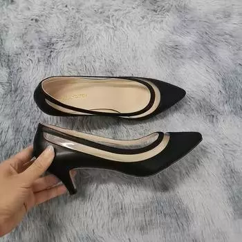 Новые матовые женские туфли-лодочки на низком каблуке с острым носком и красной подошвой, женские туфли-лодочки на низком каблуке, для работы, карьеры, весна-осень 35 чёрный