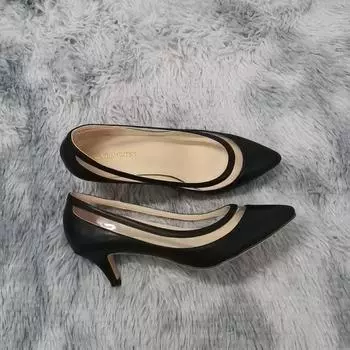 Новые матовые женские туфли-лодочки на низком каблуке с острым носком и красной подошвой, женские туфли-лодочки на низком каблуке, для работы, карьеры, весна-осень 35 чёрный