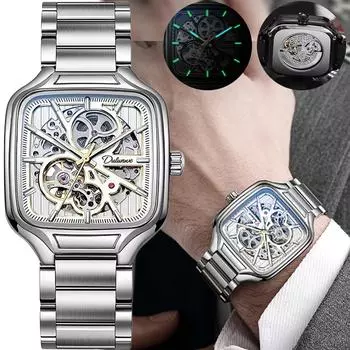 Новые механические мужские часы модные повседневные деловые скелетонированные мужские автоматические наручные часы стальные мужские часы зелёный