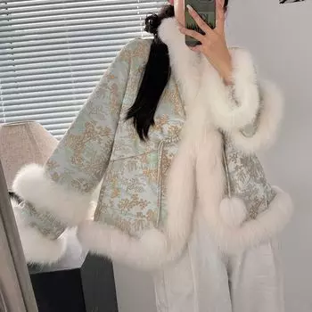 Новые, меховые, из натурального волоса, куртки из лисьего меха, одежда из гусиного пуха, женские короткие модели в стиле ретро, тонкие и теплые. one size fits all абрикосовый