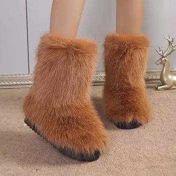 Новые меховые сапоги зимние теплые с флисовой подкладкой женские сапоги больших размеров средней высоты 36 белый