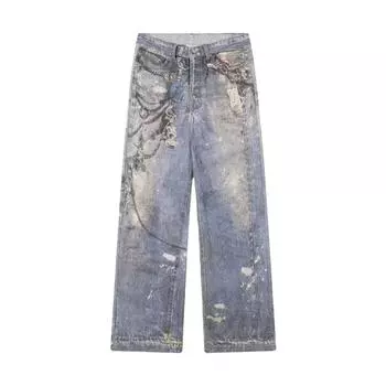 Новые мешковатые джинсы с 3D-принтом в виде цепочки для мужчин и женщин, повседневные мешковатые прямые джинсовые брюки, широкие джинсы Y2K S синий