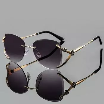 Новые металлические солнцезащитные очки с камелиями без оправы, женские солнцезащитные очки серый