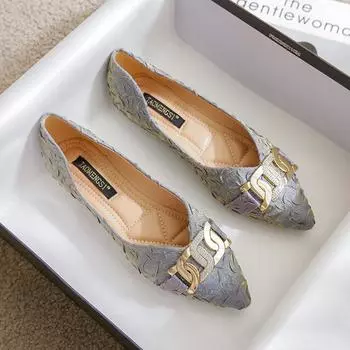 Новые металлические туфли с пряжкой для денег и стразами, плиссированные атласные туфли с острым носком и острым носком, туфли на плоской подошве для беременных, женские туфли с совком 34