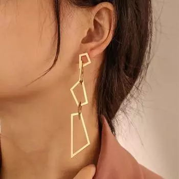 Новые металлические висячие серьги золотого цвета, полые геометрические женские длинные висячие серьги, модные ювелирные изделия для банкетов, подарки для вечеринок золотой