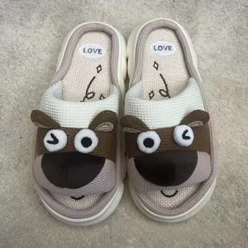 Новые милые домашние тапочки с рисунком щенка LOVE Cartoon Cute, всесезонные, из хлопка и льна, на толстой подошве 36-37 серый