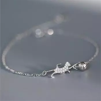 Новые милые флэш-кристаллические кошки играют в мяч, круглый колокольчик, 925 пробы, серебряные ювелирные изделия, индивидуальные роскошные женские подарочные браслеты Sl092