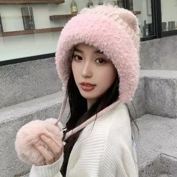 Новые милые кошачьи ушки (Хлеб в форме кошачьих ушей, приготовленный на пару) Вязаная шапка женская плюшевая защита ушей теплая шапка для улицы осень зима чёрный