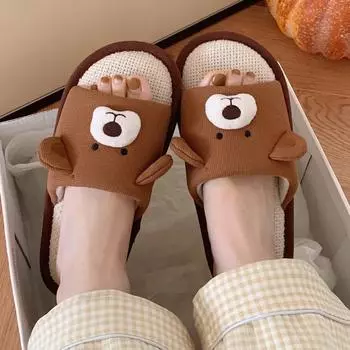 Новые милые медвежонки, модные, конопляные, мягкие, женские, ПВХ, повседневные, смешанные цвета, дизайн, удобные, женские, льняные, домашние тапочки 36-37 коричневый