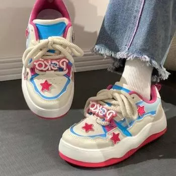 Новые милые милые женские модные кроссовки Y2k, студенческие дышащие туфли в корейском стиле, женская эстетичная повседневная обувь со звездами на платформе 35 розовый