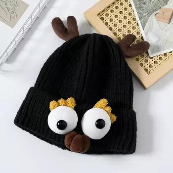 Новые милые мультяшные шапки с большими глазами, женские корейские забавные вязаные шапки для пар, модные зимние теплые холодные шапки для вечеринки M56-58cm