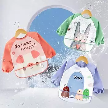 Новые милые нагрудники с героями мультфильмов, водонепроницаемый фартук для кормления с длинными рукавами для малышей, подходят для детей 1-7 лет, детские вещи S красный