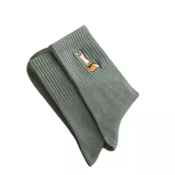 Новые милые носки с вышивкой лисы, мультяшные животные, забавные питомцы, занимающиеся йогой, хлопок, арт-носки, дропшиппинг