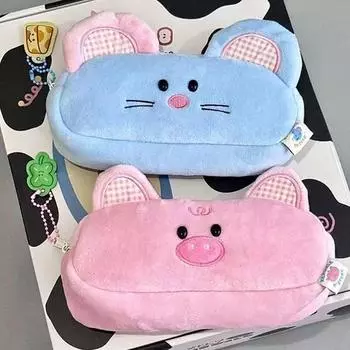 Новые милые плюшевые пеналы с животными, большая вместительная сумка для хранения, переносные косметички для девочек, школьные канцелярские принадлежности, подарки для студентов синий