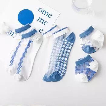Новые милые полосатые летние прозрачные сетчатые стеклянные шелковые носки женские короткие носки ультратонкие