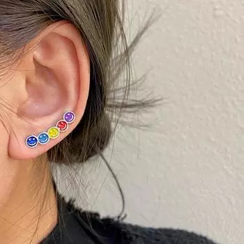 Новые милые радужные серьги с улыбающимся лицом для женщин, маленькие изысканные серьги с улыбкой