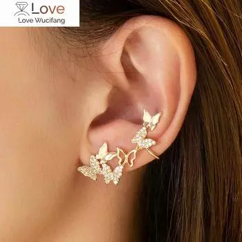 Новые милые серьги-клипсы в виде бабочек для женщин, роскошный креативный дизайн, высококачественные ювелирные изделия, мозаика из стразов, все подходящие чистый