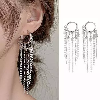 Новые милые серьги-кольца со звездами, цепочка с кисточками, висячие серьги, трендовые вечерние ювелирные изделия, подарок для женщин