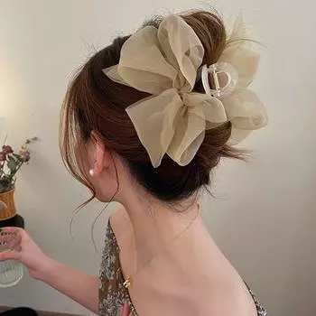 Новые милые сетчатые заколки для волос с тюлевым бантом, однотонные заколки для волос с бантом для женщин и девочек, заколки с когтями, детские аксессуары для волос чёрный