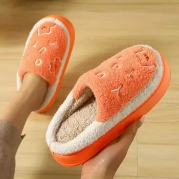 Новые милые тапочки-медведи женские теплые домашние нескользящие удобные плюшевые хлопковые тапочки с толстой подошвой оранжевый