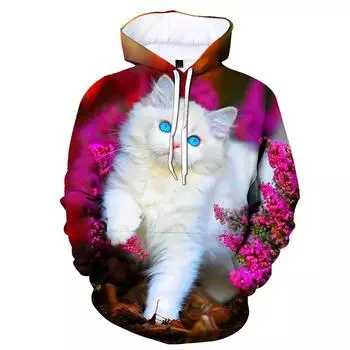 Новые милые толстовки с принтом в виде животных и кошек, 3D-принт, для мужчин и женщин, свободные толстовки с капюшоном и длинным рукавом, уличная одежда, пуловеры, детская женская одежда S