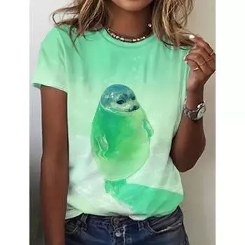 Новые милые забавные женские футболки с героями мультфильмов, футболка с 3d принтом, повседневная футболка с короткими рукавами и круглым вырезом, женская одежда 4XL