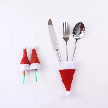 Новые мини рождественские шапки, шапки для бутылок, рождественские шапки, наборы столовых приборов, леденцы, рождественские шапки, рождественские украшения