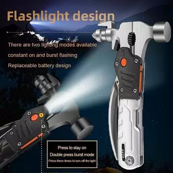 Новые многофункциональные комбинированные плоскогубцы-молотки с подсветкой для домашнего ремонта, монтируемые на автомобиль для аварийного ремонта разбитых окон, портативные плоскогубцы для кемпинга GLB-839 Hammer-Black