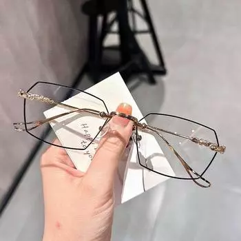 Новые многоугольные литературные ретро-очки без оправы для женщин без макияжа, плоские очки с синим светом