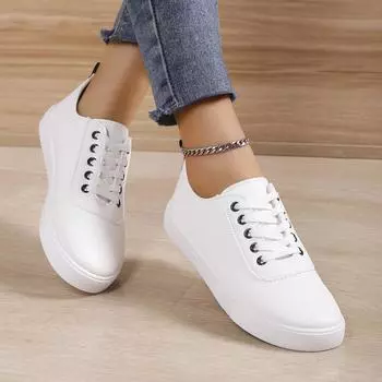 Новые модели кроссовок женские на шнуровке белые кожаные туфли универсальные мягкие подошвы для бега и ходьбы Zapatos Student Campus 35