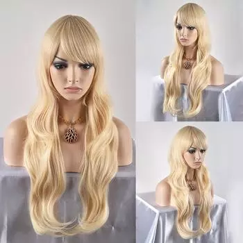 Новые модели постепенно меняются средние и длинные косые волны слегка завитые лицо стрижка парик головной убор средние точки большой скальп модный парик