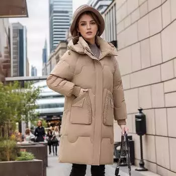 Новые модели в пожилой моде для мам зимнее пальто с ватой одежда женская средняя и длинная иностранная газовая ватная куртка толстая XXL чёрный