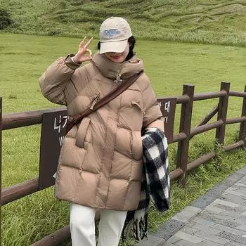 Новые модели женских пуховых хлопковых курток свободного покроя и универсальные, средней и длинной длины, с капюшоном, с утолщенной хлопковой подкладкой. S белый