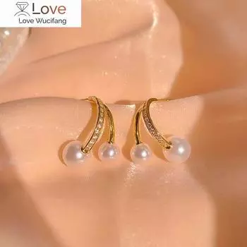 Новые модные 14-каратные настоящие позолоченные геометрические простые жемчужные серьги для женщин и девушек, ювелирные изделия из серебра 925 пробы с цирконием класса ААА, подарок