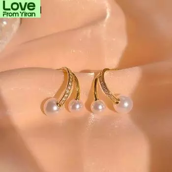 Новые модные 14-каратные настоящие позолоченные геометрические простые жемчужные серьги для женщин и девушек, ювелирные изделия из серебра 925 пробы с цирконием класса ААА, подарок