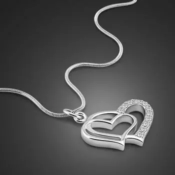 Новые модные элегантные женские ожерелья в форме сердца из 100% стерлингового серебра 925 пробы с цирконием, подвеска на удачу, модные аксессуары, изящные ювелирные изделия 43cm