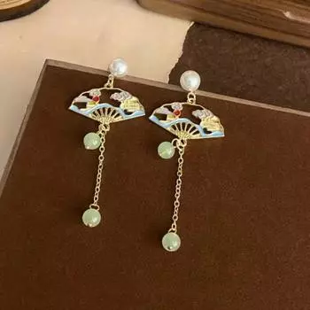 Новые модные элегантные женские серьги с длинной кисточкой в форме веера с жемчугом Сянюнь