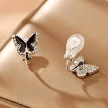 Новые модные эмалированные черные серьги-бабочки со стразами без пирсинга, серьги-клипсы