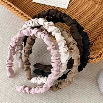 Новые модные атласные плиссированные обручи для волос, повязки для женщин и девочек, однотонные повязки на голову, головной убор, женские аксессуары для волос, головные уборы бежевый