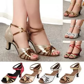 Новые модные атласные женские туфли для танго, бальные туфли на каблуке, женская танцевальная обувь, современная обувь для латинской сальсы, вечерние сандалии на квадратном каблуке для девочек 34 золотой