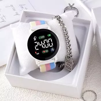 Новые модные аксессуары Круглые Электронные часы Светодиодные цифровые часы Мужские и женские спортивные наручные часы с эластичным ремешком