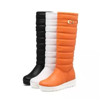 Новые модные белые плюшевые утолщенные зимние сапоги с толстой подошвой и плоской подошвой 34 чёрный