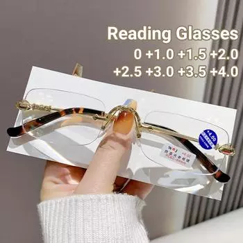Новые модные безрамные ультрасовременные очки для пресбиопии, очки для чтения HD высокого класса, анти-синий свет, металлические очки для дальнего зрения 0 золотой