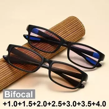 Новые модные бифокальные очки для чтения, винтажные квадратные многофункциональные очки для близи и дали, диоптрийные очки унисекс с солнцезащитным козырьком +1.0