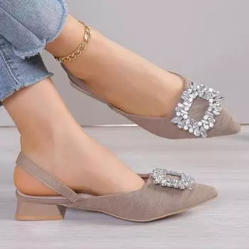 Новые модные босоножки на низком каблуке, прозрачные туфли, женские, со стразами, средние, с острым носком, закрытые, весенние, гладиаторские, для девочек, деловые туфли 35 коричневый