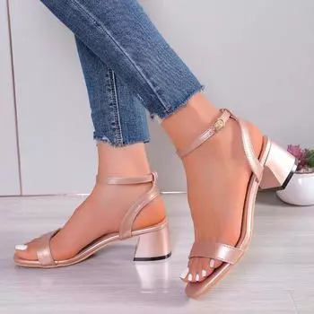 Новые модные босоножки шампанского цвета на толстом каблуке, женские летние босоножки с открытым носком и высоким каблуком, женские, размер плюс 42, туфли-лодочки с ремешком на щиколотке, женские 35 розовый