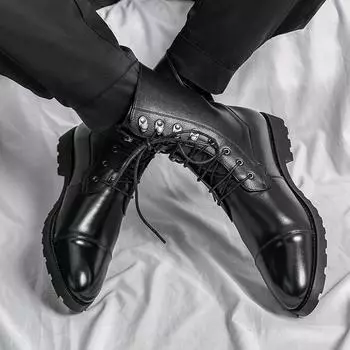 Новые модные ботинки челси, красивые ботинки для мотоциклистов на шнуровке, сетчатые красные повседневные ботинки с круглым носком на толстой подошве, мужские ботинки челси 38 чёрный