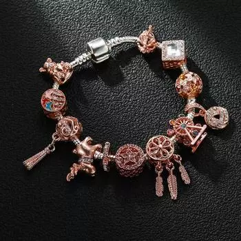 Новые модные браслеты для женщин розовое золото ловец снов полый циркон мельница шарм кристалл ювелирные изделия браслет DIY подарок 20cm